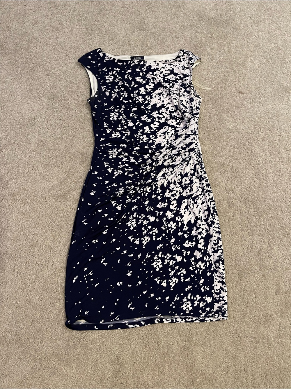 Chaps Navy and White Printed Midi Dress